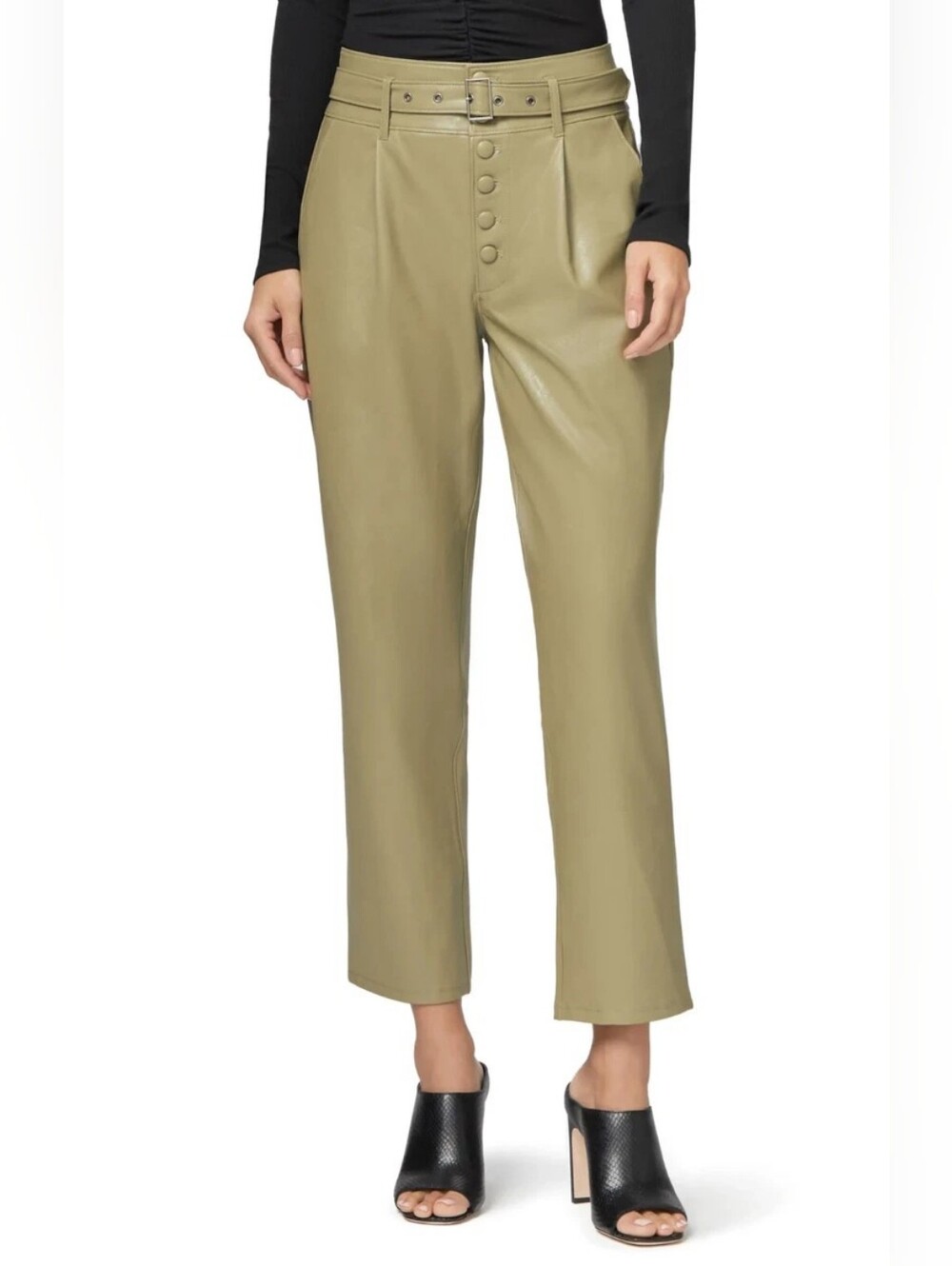 Paige Maria High-Waist Olive Green Faux Leather Tapered Pants
